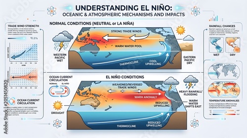 El Niño Climate Infographic Showing Ocean Currents and Weather Changes