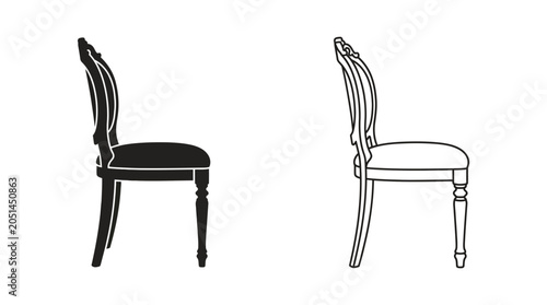 Foto Elegant chair silhouette with detailed backrest black and white graphic