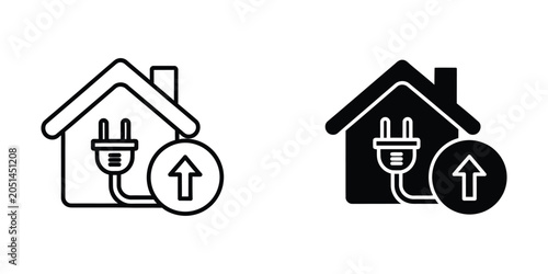 Tableau sur toile House icon with power plug connected and upward arrow indicating energy cost inc