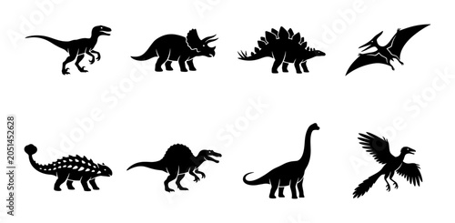 Konstfotografi Dinosaur Silhouettes Collection: Prehistoric Creatures Vector Icons for Educatio