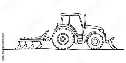 Bild auf Leinwand Continuous line drawing Tractor, farming tractor, agricultural vehicle, plowing,