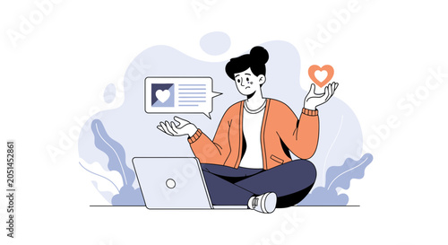 Sad Woman With Laptop Feeling Lonely and Unloved Online, Receiving Negative Feedback or No Engagement