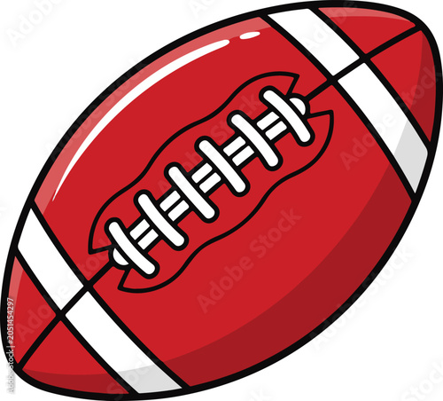 Red American football with white laces and stripes