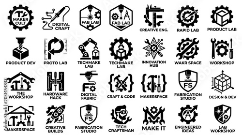 Black and white industrial logos.