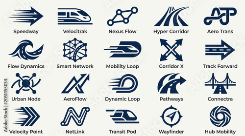 Collection of transportation and technology icons.