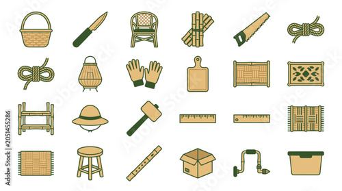 Collection of carpentry tools and objects.