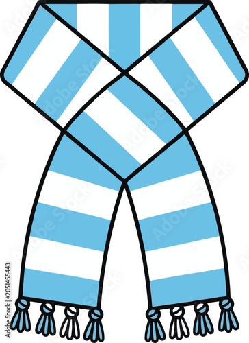 Cartoon illustration of blue and white striped scarf