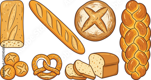 Bild auf Leinwand Fresh bakery loaf assortment vector set featuring traditional french baguette cr