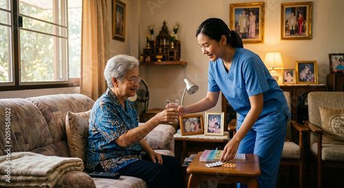 Empathetic caregiver serving a glass of water