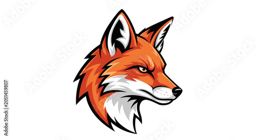 Bild auf Leinwand Aggressive Fox Head Logo, Fierce Animal Mascot, Orange and White