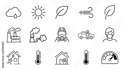 Tableau sur toile Environmental pollution climate change icon vector design ecological damage global warming carbon emission nature protection warning symbols