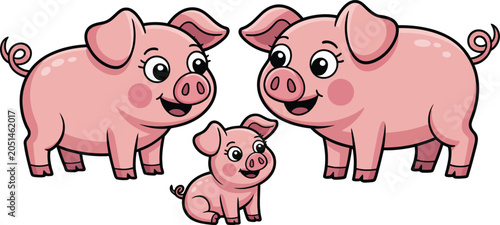 Photos Cute cartoon pigs family illustration isolated on transparent background files