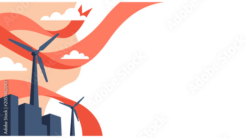 Obraz na płótnie Sustainable Wind Power and Eco-Friendly City Background Vector with Copy Space f