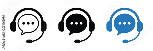 Foto Customer support icon set in three styles editable stroke headset chat bubble cu