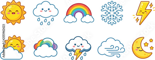 Tablou pe pânză Colorful weather icons set with happy faces