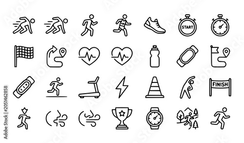 Cuadro en lienzo Athletic Running Thin Line Icon Pack with Jogging Race and Performance Symbols
