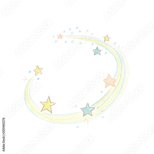 Cute hand drawn pastel stars and swoosh frame illustration.
