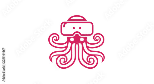 Pink line art octopus wearing virtual reality headset