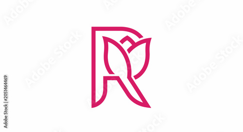 Pink letter R logo with tulip flower design