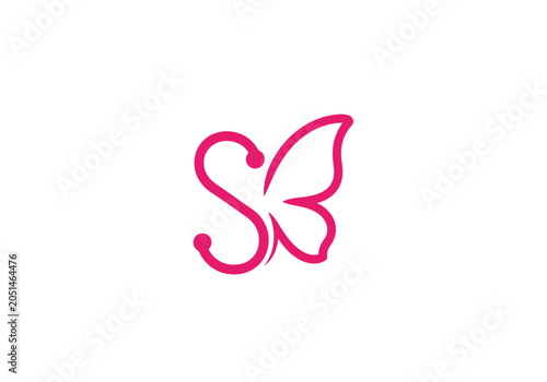Pink letter S butterfly logo icon on white background