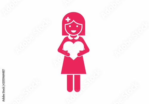 Pink minimalist female nurse holding heart medical icon