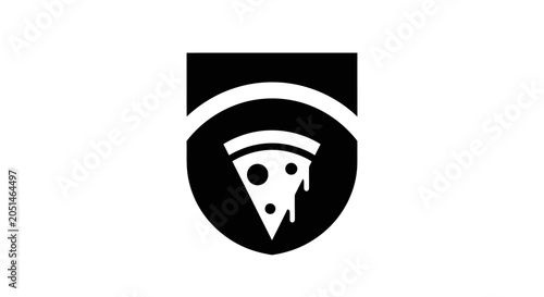Pizza slice symbol inside shield icon design element illustration