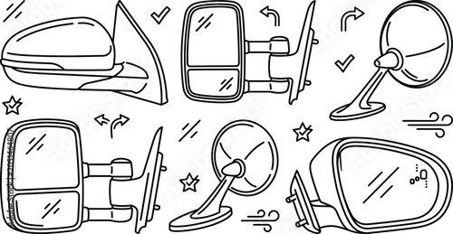 Bild auf Leinwand Automotive Side Rear View Mirror Icon Set for Car and Truck Parts