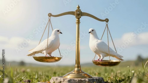 White Doves on Scales in Nature