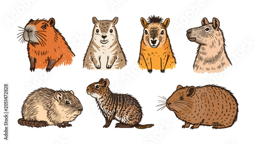 Quadro su tela Rodent Collection: A vibrant illustration showcasing a variety of adorable rodents, each with its unique fur pattern and charming expression, poised to bring character to any project
