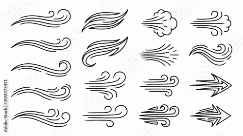 Foto Collection of Hand Drawn Wind Swirls and Gusts Icons.