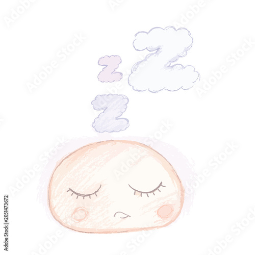 Cute cartoon face sleeping with zzz cloud icons.