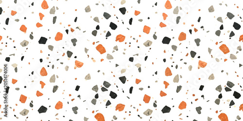 Schilderij op canvas Terrazzo pattern with orange and grey stone chips isolated on white background