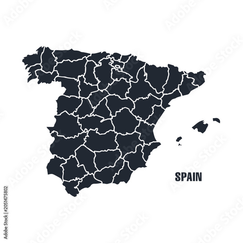 Spain Map Dark Navy Filled with Province Borders