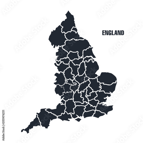 England Map Dark Navy Filled with Province Borders