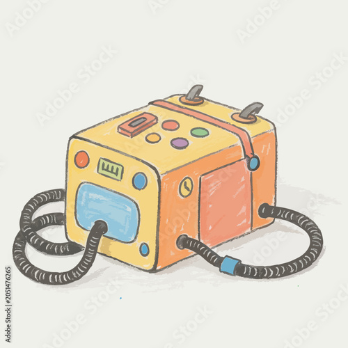 Retro futuristic hand drawn cartoon illustration of a vintage science laboratory device.