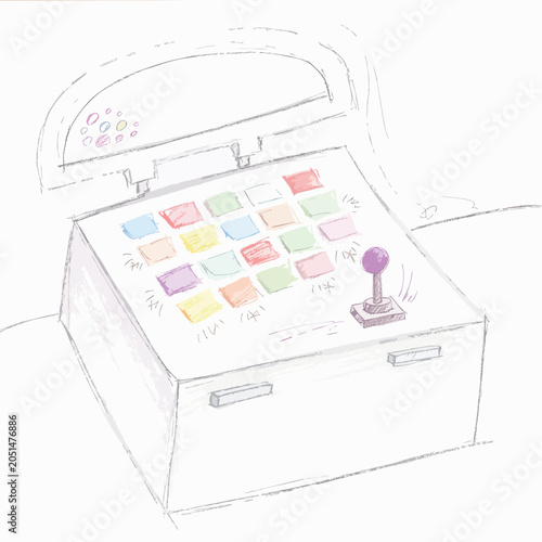 Sketch of a Retro Arcade Control Console with Joystick and Buttons.