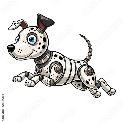 Cartoon robot dog running with mechanical legs and tail