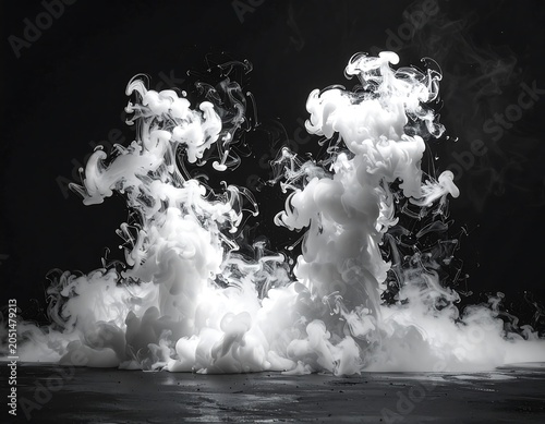 A dark background with white smoke rising and spreading