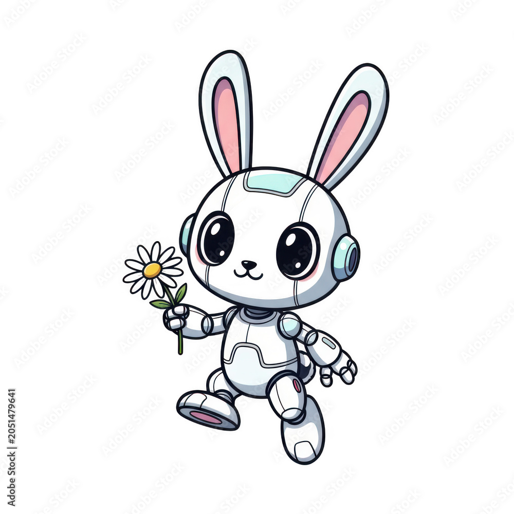 Obraz premium Cute cartoon bunny waving hands cheerfully