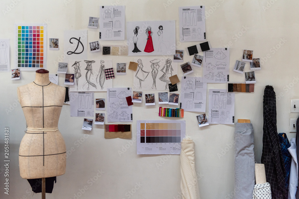 Fototapeta premium Fashion design studio inspiration board.