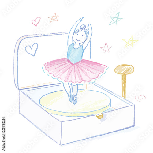 Charming illustration of a musical ballerina jewelry box.