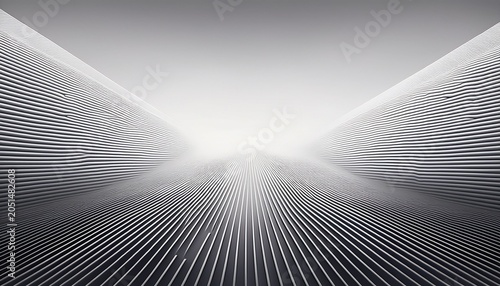 geometric minimalist artwork featuring repetitive parallel lines that fade into a vast empty neutral background suggesting infinite potential geometric white empty