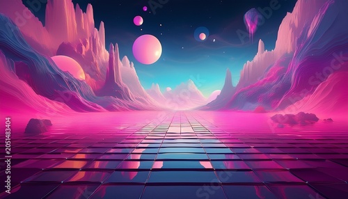 a vibrant digital dreamscape featuring impossible pastel geometry floating over a dark void perfect for abstract digital art background use texture abstract magenta