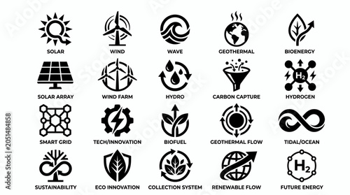 Eco friendly sustainable energy icons.