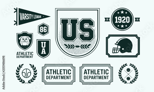 Varsity athletic typography vector collection for college t-shirt design and sports apparel