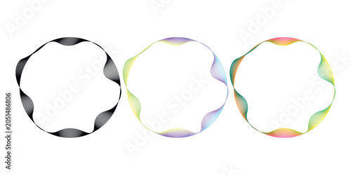 Wavy circular borders with black and gradient color variations on transparent background.