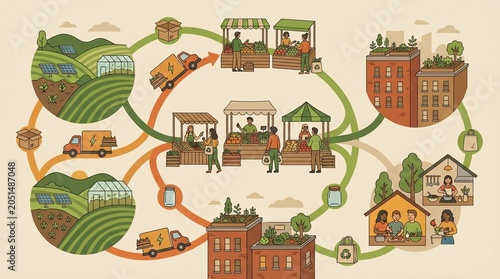 Illustrated Sustainable Urban Farming and Green City Planning Circular Infographic