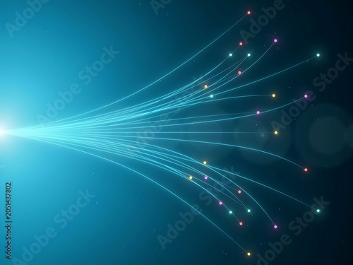 Abstract Technology Background with AI Data Flow Network and Neon Blue Digital Connections