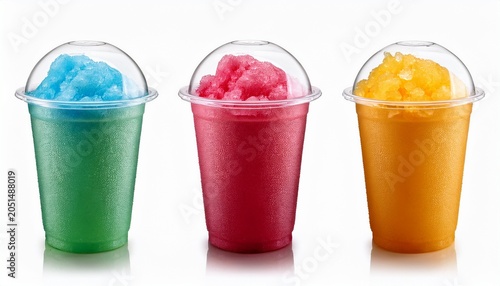 colorful various slushies in a take away cup isolated on white background