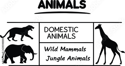 Canvas Print Wild animals infographic elements set with giraffe elephant panther silhouette i